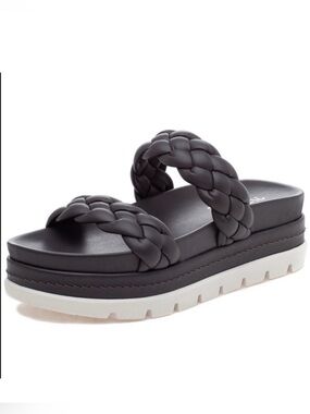 NWT J/SLIDES REESE Dark Grey Leather Woven Strap Sandal